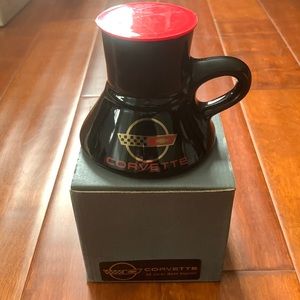 Vintage Corvette Logo Large Black Coffee Mug with Lid: Collector's Item With Box